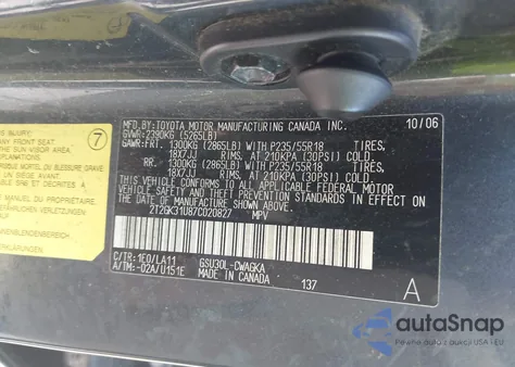 2007 Lexus Rx 350 z USA, uszkodzony, nr VIN 2T2GK31U87C020827